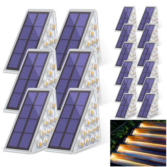 Bellanny Solarlampen für Außen, 18 Stück 3000K Warmweiß Solar Treppenlicht, 13 LED Stufenleuchte Solarleuchten Garten, IP65 Wasserdichte Lampe Outdoor für Terrasse Gehweg Treppe Wege Boden Balkon Deko