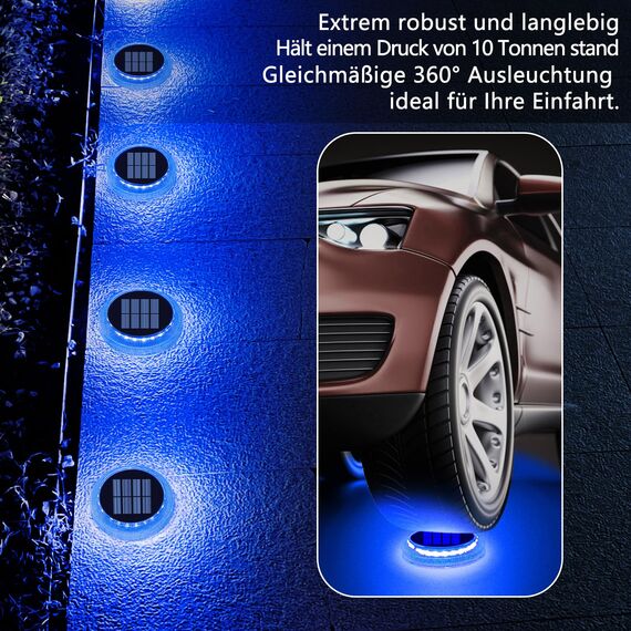 YiLaie Solarleuchten für Außen, Solarlampen für Außen Garten 360° LED Solar Bodenleuchten Aussen IP68 Wasserdicht mit Auto On/Off Solarleuchten Garten Solar Lampe Outdoor, 40Lm Blaues Licht, 6 Stück