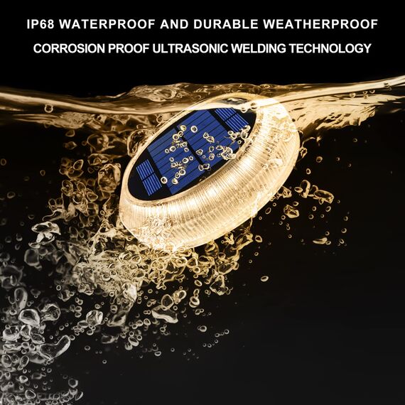 YiLaie Solarleuchten für Außen, Solarlampen für garten 360° LED Solar Treppe Licht IP68 Wasserdicht mit Auto On/Off Bodenleuchten, Warmes Weiß 2700K, 4 Stück