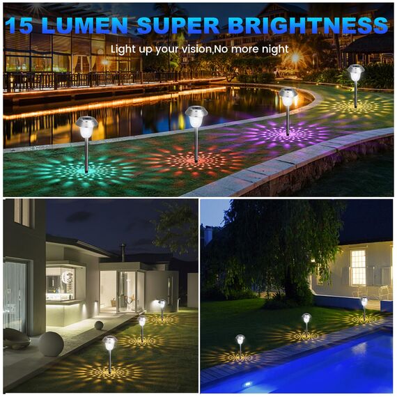 ZEWETO Solarlampen für Außen Garten, 4 Stuck LED Solarleuchten, Einfacher Wechsel zwischen zwei Modi, IP65 Winterfest, 10 Stunden Lang Anhaltendes Edelstahl Dekorative Licht für Außen, RasenLandschaft