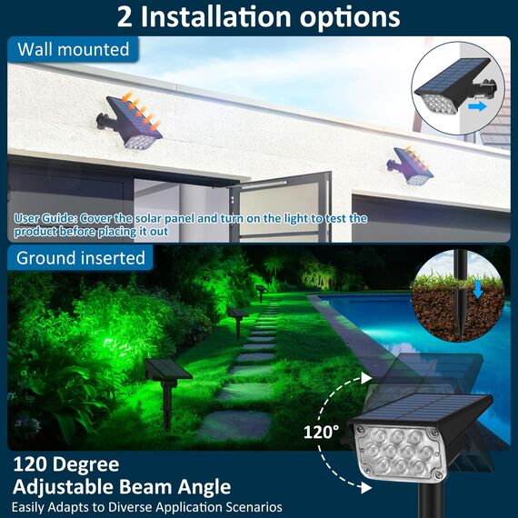 T-SUNUS Solarstrahler für Außen, 20 LEDs Solarlampen für Außen Garten, IP65 Wasserdicht 2 Helligkeitsmodi, Gartenstrahler Solar für Hof Baum Weg Eingang 4 Stück Grün