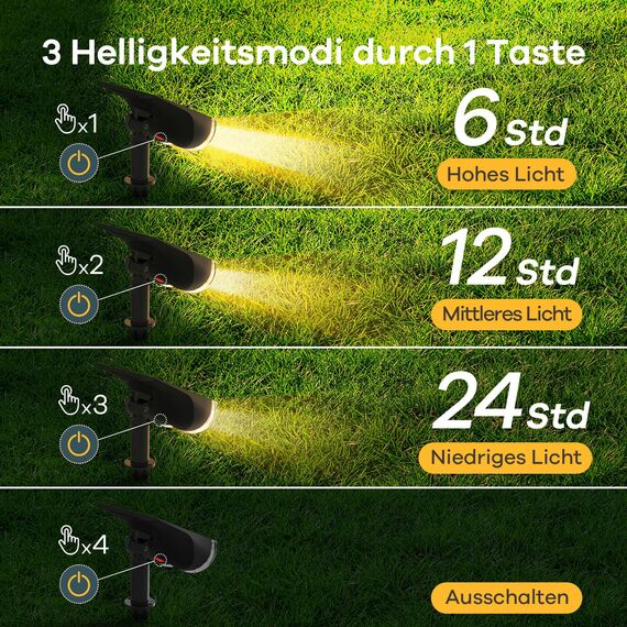 Linkind Solarlampen für Außen Garten 800Lm, 3000K Warmweiß Solar Strahler, IP65 Wasserdicht Gartenleuchten 22-LEDs, 3 Helligkeit Solarleuchten für Außen Garten, Hof, Gehweg, 6 Stück