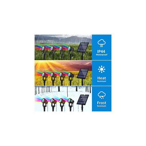 NATPOW Solarstrahler für Außen Garten, RGB Gartenstrahler Solar IP65 Wasserdicht Farbwechsel Gartenbeleuchtung Gartenlampe Dusk to Dawn Solar Gartenleuchte für Bäume Terrasse(4 in 1)