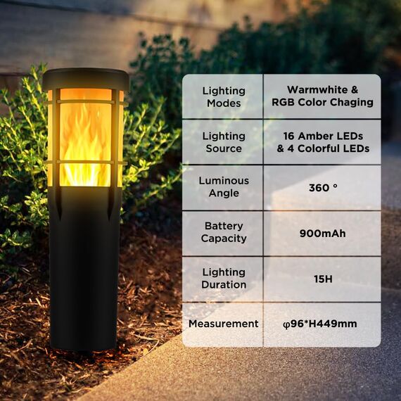 Ainostone Solarlampen für Außen 4 Stück Solarfackeln mit Realistischer Flammeneffekt RGBW Solarleuchten mit 2 Beleuchtungsmodi IP65 Wasserdicht Gartenfackeln für Garten Terrasse Weg Weihnachten Deko