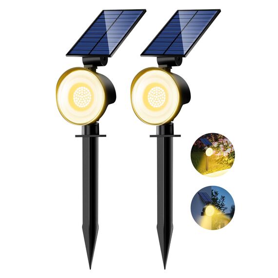 nipify Solarlampen für Außen, 2 Stück 53 LED Solar Strahler Wegeleuchte IP65 Wasserdicht, 3 Helligkeit Warmweiß Solarleuchten Aussenleuchte für Garten Aussen Wege Wand Outdoor