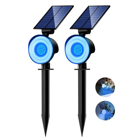 nipify 2 Stück Solarlampen für Außen Garten, 53 LED Blau Solar Strahler Gartenleuchten IP65 Wasserdicht, 3 Helligkeit Solarleuchte Aussenleuchte Wegeleuchten für Draußen Aussen Wege Outdoor