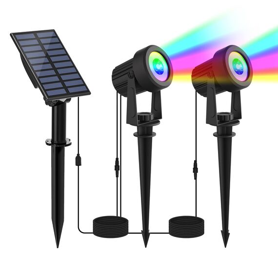 NATPOW Solarstrahler für Außen Garten, RGB Gartenstrahler Solar IP65 Wasserdicht Farbwechsel Gartenbeleuchtung Gartenlampe Dusk to Dawn Solar Gartenleuchte für Bäume Terrasse(2 in 1)