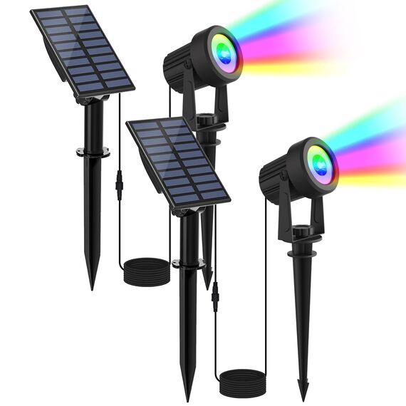 NATPOW Solarstrahler für Außen Garten, RGB Gartenstrahler Solar IP65 Wasserdicht Farbwechsel Gartenbeleuchtung Gartenlampe Dusk to Dawn Solar Gartenleuchte für Bäume Terrasse(2 in 1)