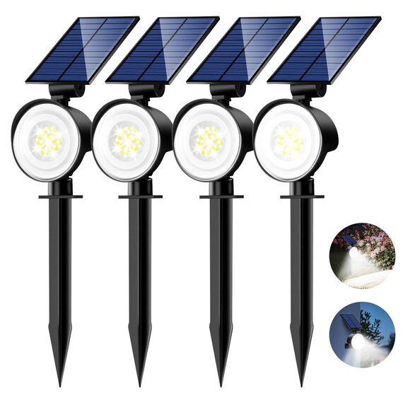 nipify Solarlampen für Außen Garten, 4 Stück 53 LED Solar Strahler Gartenleuchten IP65 Wasserdicht, 3 Helligkeit Kaltweiß Solarleuchten Aussenleuchte Wegeleuchte für Draußen Wege Wand Outdoor