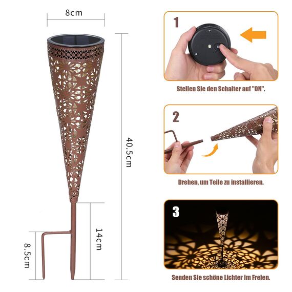 Görvitor Metall Solarleuchten Garten, 2 Stück Solarlampen für Außen Garten Deko, LED Gartenleuchten Solar Warmweiß IP65 Wasserdicht für Balkon Blumenkästen Rasen Weg Weihnachten