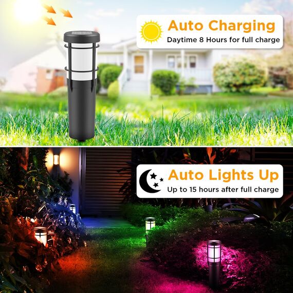 Ainostone Solarlampen für Außen 4 Stück Solarfackeln mit Realistischer Flammeneffekt RGBW Solarleuchten mit 2 Beleuchtungsmodi IP65 Wasserdicht Gartenfackeln für Garten Terrasse Weg Weihnachten Deko