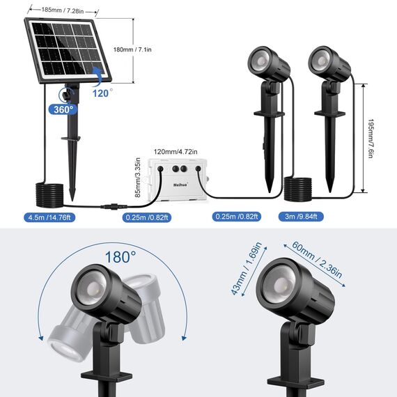 MEIHUA Solarstrahler für Außen 2700K-6000K mit Fernsteuerung 3 Helligkeit Einstellbar 2 Dynamische Modi IP66 Wasserdichte Solarlampen für außen Timer Gartenleuchte für Sträucher Bäume Halloween