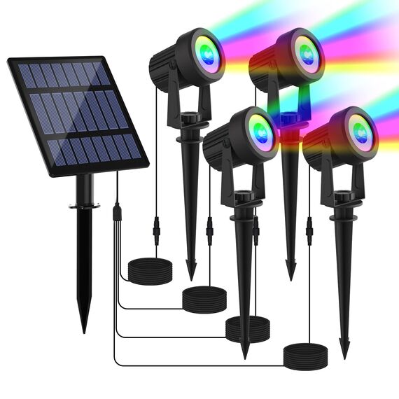 NATPOW Solarstrahler für Außen Garten, RGB Gartenstrahler Solar IP65 Wasserdicht Farbwechsel Gartenbeleuchtung Gartenlampe Dusk to Dawn Solar Gartenleuchte für Bäume Terrasse(4 in 1)