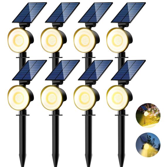 nipify Solarlampen für Außen Garten, 8 Stück 53 LED Solar Strahler Gartenleuchten IP65 Wasserdicht, 3 Helligkeit Warmweiß Solarleuchten Aussenleuchte Wegeleuchte für Draußen Wege Wand Outdoor