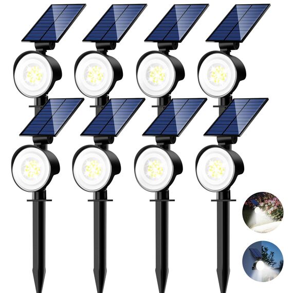 nipify Solarlampen für Außen Garten, 8 Stück 53 LED Solar Strahler Gartenleuchten IP65 Wasserdicht, 3 Helligkeit Kaltweiß Solarleuchten Aussenleuchte Wegeleuchte für Draußen Wege Wand Outdoor