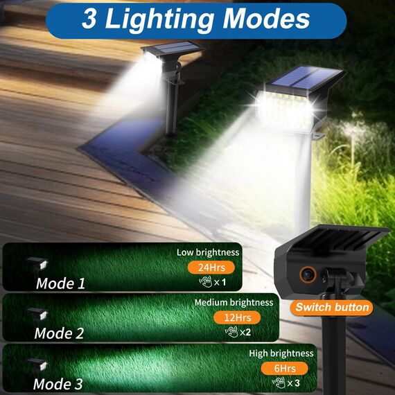 WENATY Solarlampen für Außen, 4 Stück 46LED Solarstrahler für Außen, 6500K Kaltweiß Solar Gartenleuchten, IP65 Wasserdicht Solar Strahler, 3 Helligkeitsmodi Solarleuchten für Garten Hof Gehweg Weg