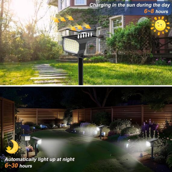 WENATY Solarlampen für Außen, 4 Stück 46LED Solarstrahler für Außen, 6500K Kaltweiß Solar Gartenleuchten, IP65 Wasserdicht Solar Strahler, 3 Helligkeitsmodi Solarleuchten für Garten Hof Gehweg Weg