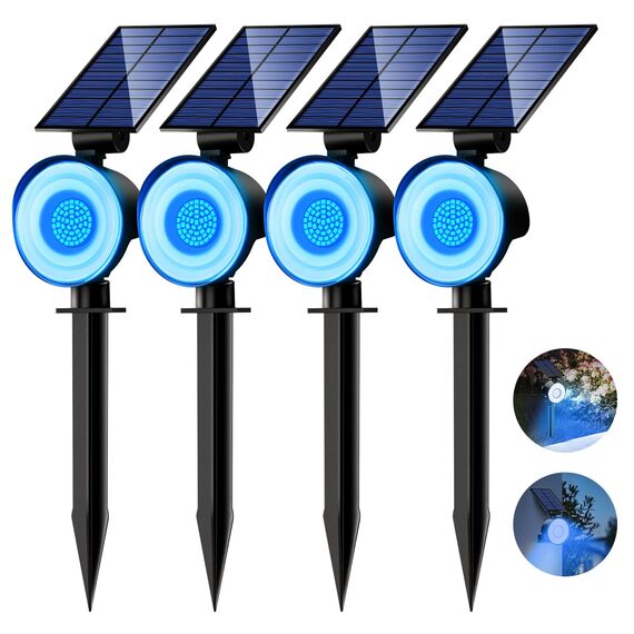 nipify 4 Stück Solarlampen für Außen Garten, 53 LED Blau Solar Strahler Gartenleuchten IP65 Wasserdicht, 3 Helligkeit Solarleuchte Aussenleuchte Wegeleuchten für Draußen Aussen Wege Outdoor