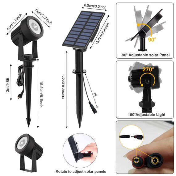 NATPOW Solar Gartenstrahler für Außen, 6000K Solarleuchte Garten, IP65 Wasserdichte, Auto-ON/OFF Außenwandleuchten Landschaftsstrahler Gartenbeleuchtung für Bäume, Hof, Gartenweg (2 Pack)