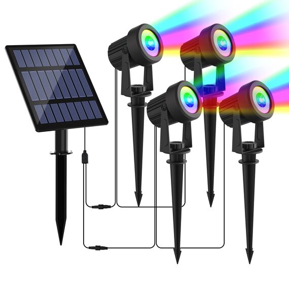NATPOW Solarstrahler für Außen Garten, RGB Gartenstrahler Solar IP65 Wasserdicht Farbwechsel Gartenbeleuchtung Gartenlampe Dusk to Dawn Solar Gartenleuchte für Bäume Terrasse(4 in 1)