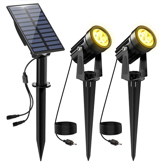 NATPOW Gartenstrahler Solar, Solar Gartenleuchte LED Solarstrahler Solarlampen für garten Außen, IP65 Wasserdicht, 2 Helligkeitsstufe Dusk to Dawn Gartenbeleuchtung für Bäume, Hof, Gartenweg(3000K)