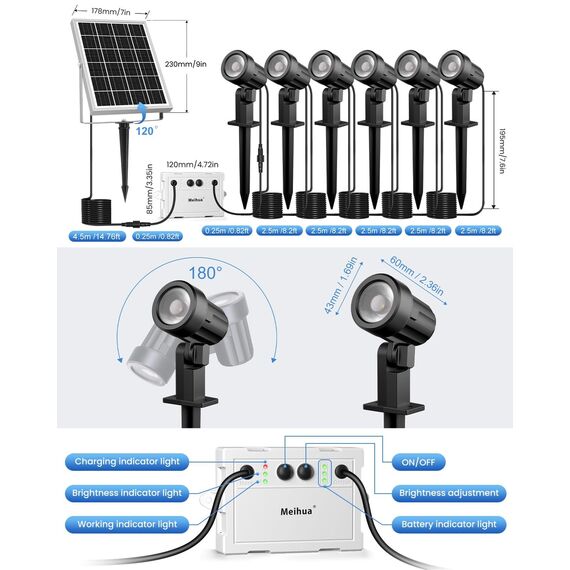 MEIHUA Solarlampen für Außen 6 Stück, Solar Strahler RGB Gartenleuchte mit Fernbedienung, IP66 Wasserdichte 10 Farben 30 Zyklus-Modi RGB Gartenbeleuchtung für Gärten Weihnachten Halloween Dekoration