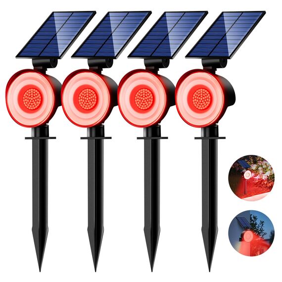 nipify 4 Stück Solarlampen für Außen Garten, 53 LED Rot Solar Strahler Gartenleuchten IP65 Wasserdicht, 3 Helligkeit Solarleuchte Aussenleuchte Wegeleuchten für Draußen Aussen Wege Outdoor