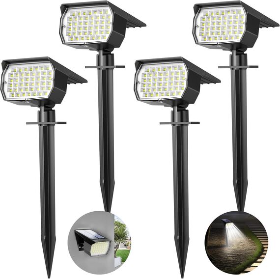 WENATY Solarlampen für Außen, 4 Stück 46LED Solarstrahler für Außen, 6500K Kaltweiß Solar Gartenleuchten, IP65 Wasserdicht Solar Strahler, 3 Helligkeitsmodi Solarleuchten für Garten Hof Gehweg Weg