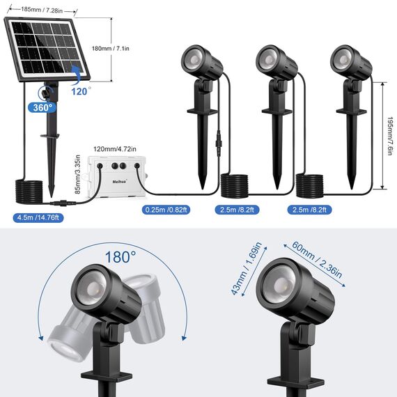 MEIHUA Solar Strahler Außen 2700K 4000K 6000K 3 Helligkeit 2 Dynamische Modi Timer IP66 Wasserdichte Solarlampen mit Fernsteuerung Gartenleuchten Solar für Garten Pfade 3 in 1 Weihnachten Halloween