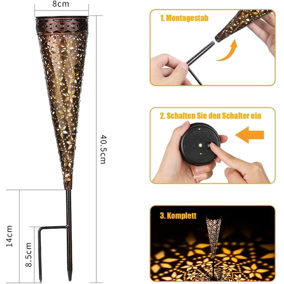 Görvitor Solarlampen für Außen Garten 4 Stück, Metall Solarleuchten für Außen IP65 Wasserdicht mit Erdspieß, LED Rostoptik Gartenleuchten Solar Warmweiß Garten Deko für Balkon Terrase Outdoor