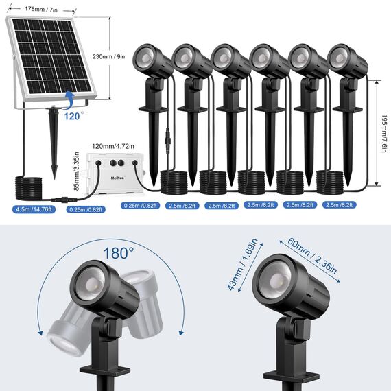 MEIHUA Solarstrahler für Außen mit Fernbedienung 2700K 4000K 6500K Solar Gartenleuchte IP66 Wasserdichte 3 Helligkeit 2 Dynamische Modi Timer Gartenbeleuchtung für Gärten Bäume Weihnachten Halloween