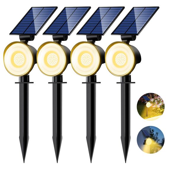 nipify Solarlampen für Außen Garten, 4 Stück 53 LED Solar Strahler Gartenleuchten IP65 Wasserdicht, 3 Helligkeit Warmweiß Solarleuchten Aussenleuchte Wegeleuchte für Draußen Wege Wand Outdoor