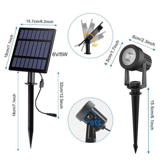 NATPOW Gartenstrahler Solar, Solar Gartenleuchte LED Solarstrahler Solarlampen für garten Außen, IP65 Wasserdicht, 2 Helligkeitsstufe, 6000K Dusk to Dawn Gartenbeleuchtung für Bäume,Gartenweg(6 in 1)