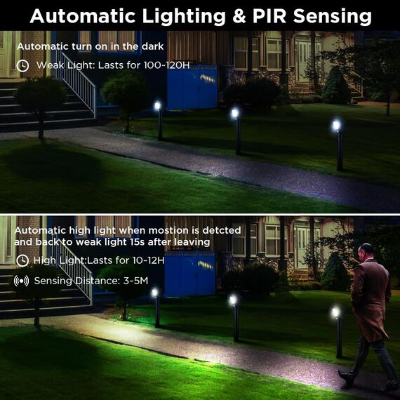 Ainostone Solarlampen mit Bewegungsmelder Außen 3 Stück Solarleuchten 1500mAh Solarstrahler Super Hell Kaltweiß LED Solar Strahler Auto Ein/Aus IP65 Wasserdicht für Garten Garage Terrasse Weg Haus Hof