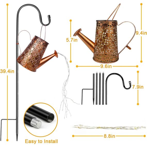 HELESIN Solarlampen mit Lichterkette Gießkanne Fairy Garden Light (2 Stück), LED Solar Giesskanne mit Lichterkette Aussen, Garten Kunst Lampe für Patio, Blumentopf und Rasen (Mit 2 Ständer)