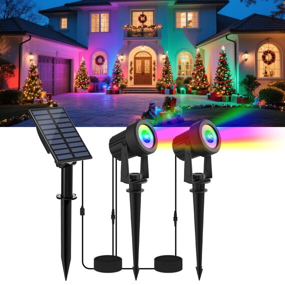 NATPOW Solarstrahler für Außen Garten, RGB Gartenstrahler Solar IP65 Wasserdicht Farbwechsel Gartenbeleuchtung Gartenlampe Dusk to Dawn Solar Gartenleuchte für Bäume Terrasse(2 in 1)