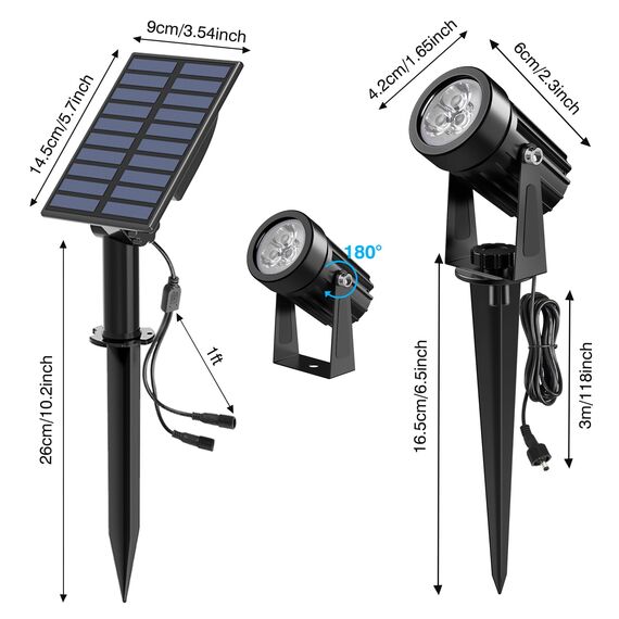 NATPOW Gartenstrahler Solar, Solar Gartenleuchte LED Solarstrahler Solarlampen für garten Außen, IP65 Wasserdicht, 2 Helligkeitsstufe Dusk to Dawn Gartenbeleuchtung für Bäume, Hof, Gartenweg(6000K)