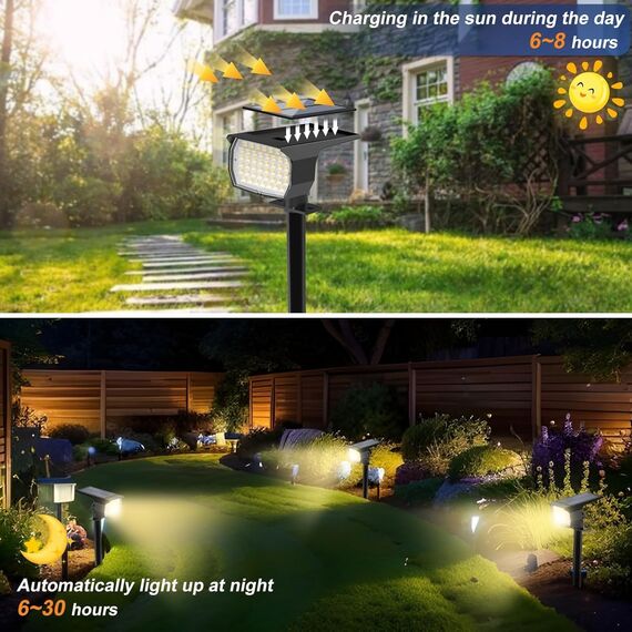 WENATY Solarlampen für Außen, 4 Stück 46LED Solarstrahler für Außen, 3000K Warmweiß Solar Gartenleuchten, IP65 Wasserdicht Solar Strahler, 3 Helligkeitsmodi Solarleuchten für Garten Hof Gehweg Wege