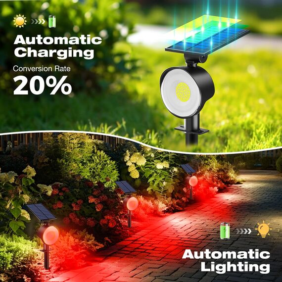 nipify 4 Stück Solarlampen für Außen Garten, 53 LED Rot Solar Strahler Gartenleuchten IP65 Wasserdicht, 3 Helligkeit Solarleuchte Aussenleuchte Wegeleuchten für Draußen Aussen Wege Outdoor