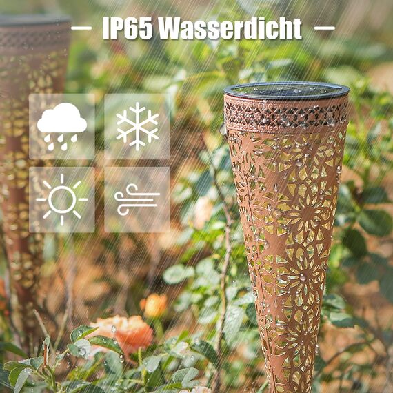 Görvitor Metall Solarleuchten Garten, 2 Stück Solarlampen für Außen Garten Deko, LED Gartenleuchten Solar Warmweiß IP65 Wasserdicht für Balkon Blumenkästen Rasen Weg Weihnachten