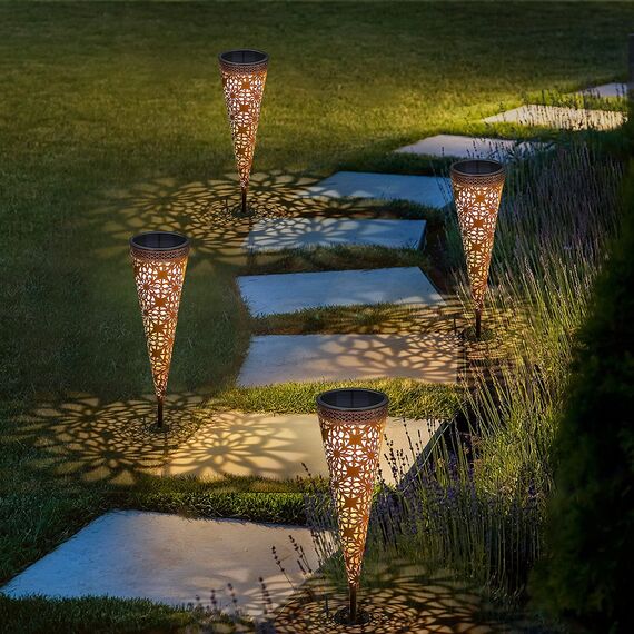 Görvitor Metall Solarleuchten Garten, 2 Stück Solarlampen für Außen Garten Deko, LED Gartenleuchten Solar Warmweiß IP65 Wasserdicht für Balkon Blumenkästen Rasen Weg Weihnachten