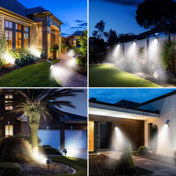 nipify Solarlampen für Außen Garten, 8 Stück 53 LED Solar Strahler Gartenleuchten IP65 Wasserdicht, 3 Helligkeit Kaltweiß Solarleuchten Aussenleuchte Wegeleuchte für Draußen Wege Wand Outdoor