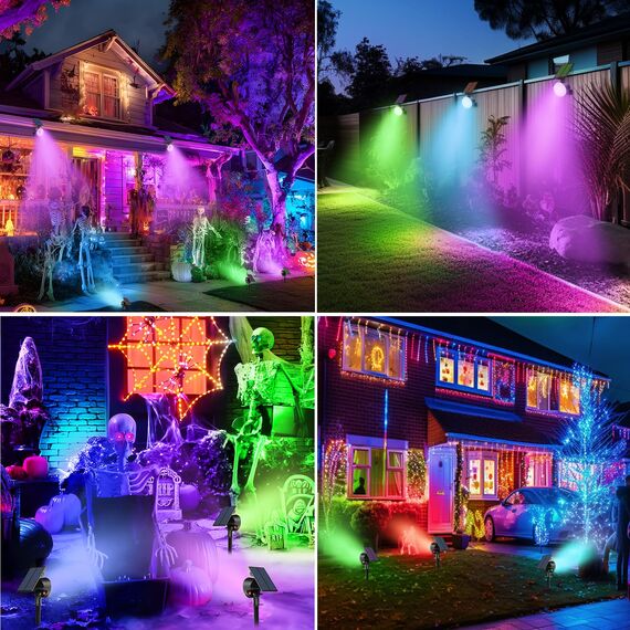 nipify RGB Solarlampen für Außen Garten mit 6 Farben, 4 Stück Solar Strahler Gartenleuchten IP65 Wasserdicht, Solarleuchte Aussenleuchte Wegeleuchten für Draußen Aussen Wege Outdoor