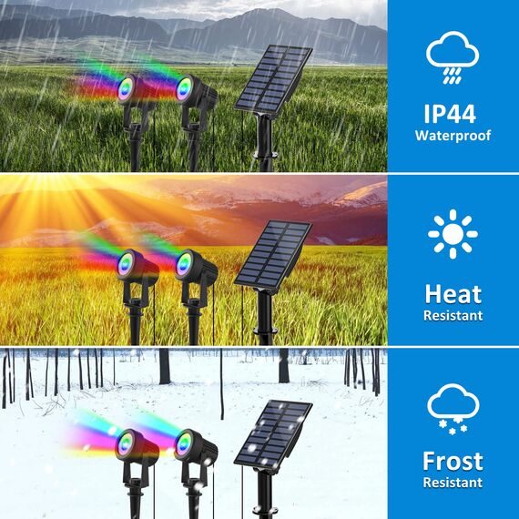 NATPOW Solarstrahler für Außen Garten, RGB Gartenstrahler Solar IP65 Wasserdicht Farbwechsel Gartenbeleuchtung Gartenlampe Dusk to Dawn Solar Gartenleuchte für Bäume Terrasse(2 in 1)