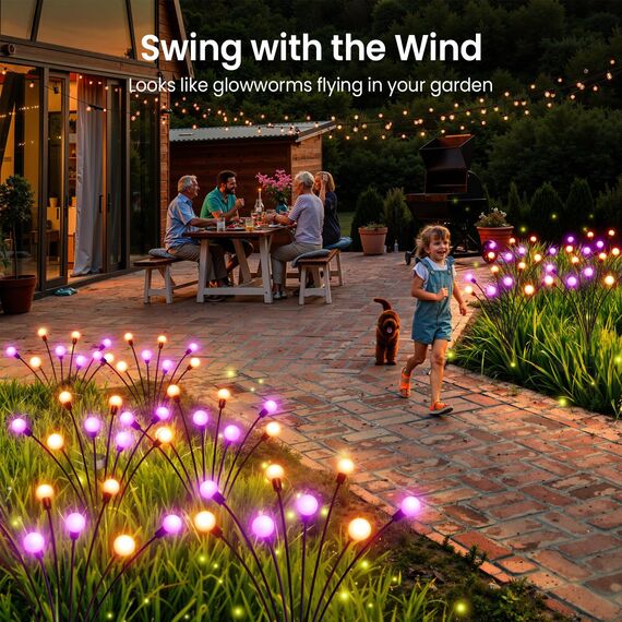 GEARLITE Firefly Solarlampen für Außen Garten 4 Stück, 32 LED Superhelle 2 Lichtmodi Glühwürmchen Solarleuchten für Außen mit Warmweißem Licht IP65 Wasserdicht Schwingende Garten Deko