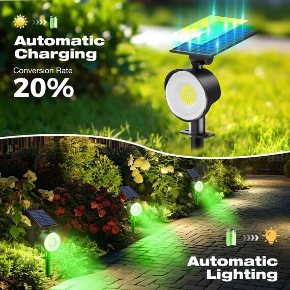 nipify 2 Stück Solarlampen für Außen Garten, 53 LED Grün Solar Strahler Gartenleuchten IP65 Wasserdicht, 3 Helligkeit Solarleuchte Aussenleuchte Wegeleuchten für Draußen Aussen Wege Outdoor