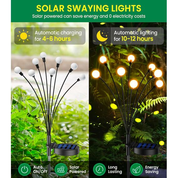 GEARLITE Firefly Solarlampen für Außen Garten 4 Stück, 32LED Superhelle 2 Lichtmodi Glühwürmchen Solarleuchten für Außen mit Warmweißem Licht IP65 Wasserdicht Schwingende Garten-Deko für Pathway Yard
