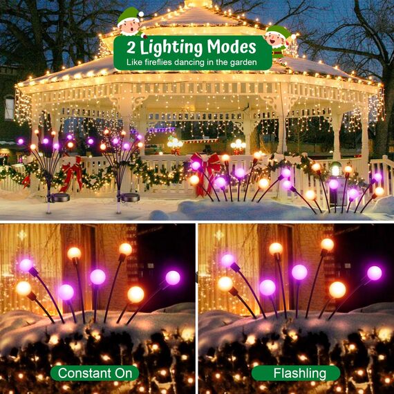 GEARLITE Firefly Solarlampen für Außen Garten 4 Stück, 32 LED Superhelle 2 Lichtmodi Glühwürmchen Solarleuchten für Außen mit Warmweißem Licht IP65 Wasserdicht Schwingende Garten Deko