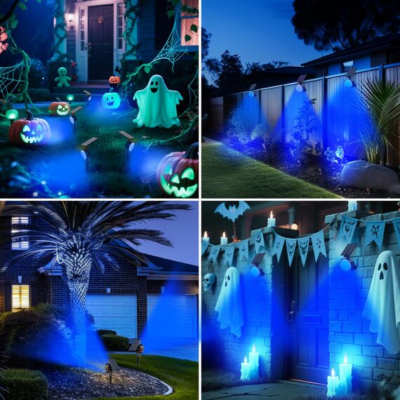 nipify 2 Stück Solarlampen für Außen Garten, 53 LED Blau Solar Strahler Gartenleuchten IP65 Wasserdicht, 3 Helligkeit Solarleuchte Aussenleuchte Wegeleuchten für Draußen Aussen Wege Outdoor