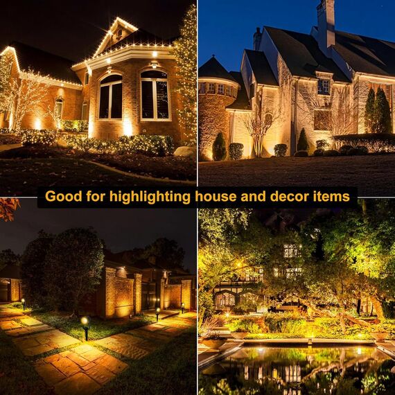 NATPOW Gartenbeleuchtung mit Strom, 10er Set/23M Warmweiß 3000K Gartenlampen für Draußen, 27V Gartenstrahler mit Erdspieß, IP65 Wasserdicht Gartenleuchten Set für Garten Rasen Pfad Bäume Außen